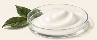White lotion in a glass dish.